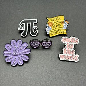 Set of 5 Enamel Pins Positive Inspire Pink Purple Lapel Hat Backpack Bag Purse